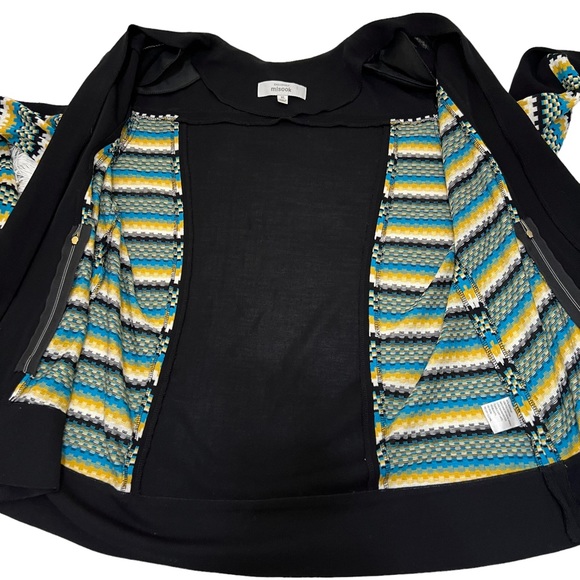 Exclusively MISOOK Full Zip Black Knit Blouse Long Sleeve Geometric Stripe XL - Picture 7 of 10